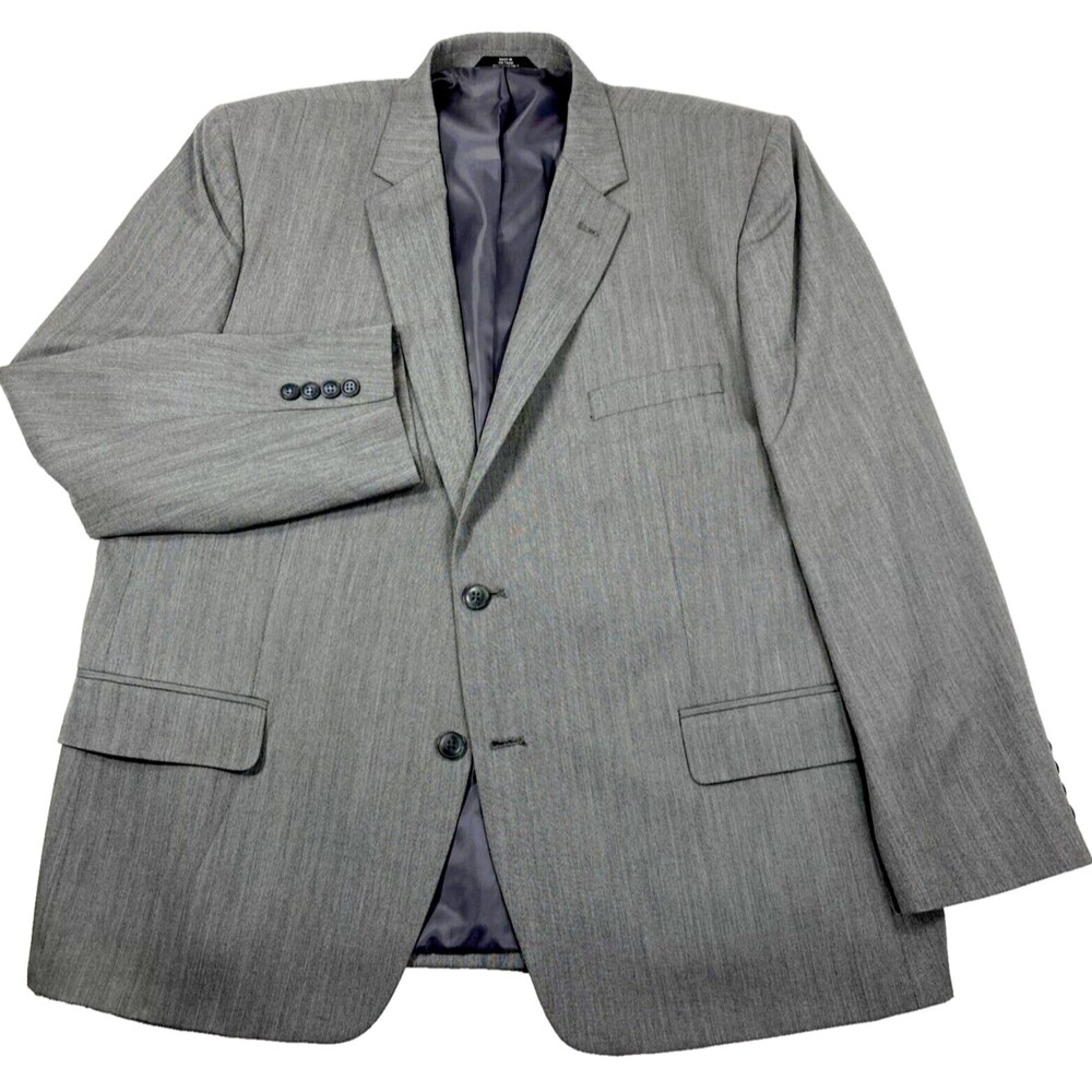 Haggar Sport Coat Herringbone Classic Fit Gray 48 Mens Career Academia Preppy